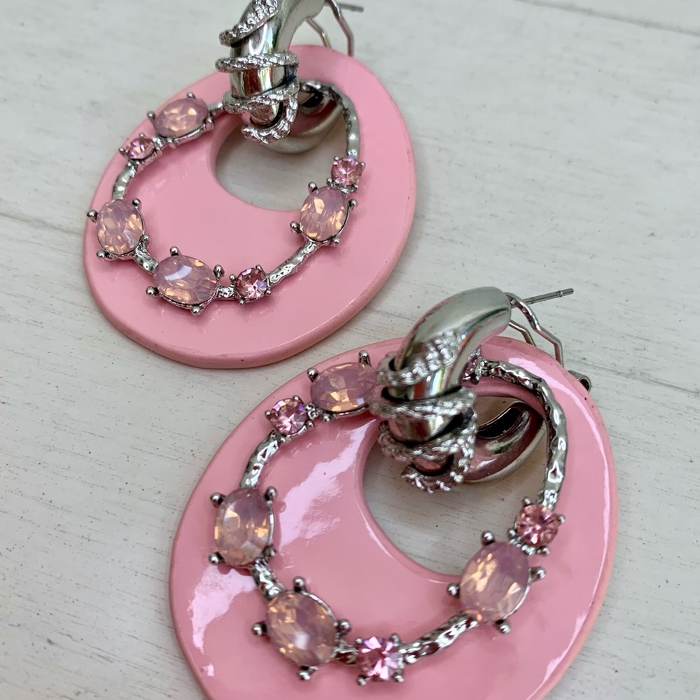 4 in 1 Statement earrings. Baby Pink/silver